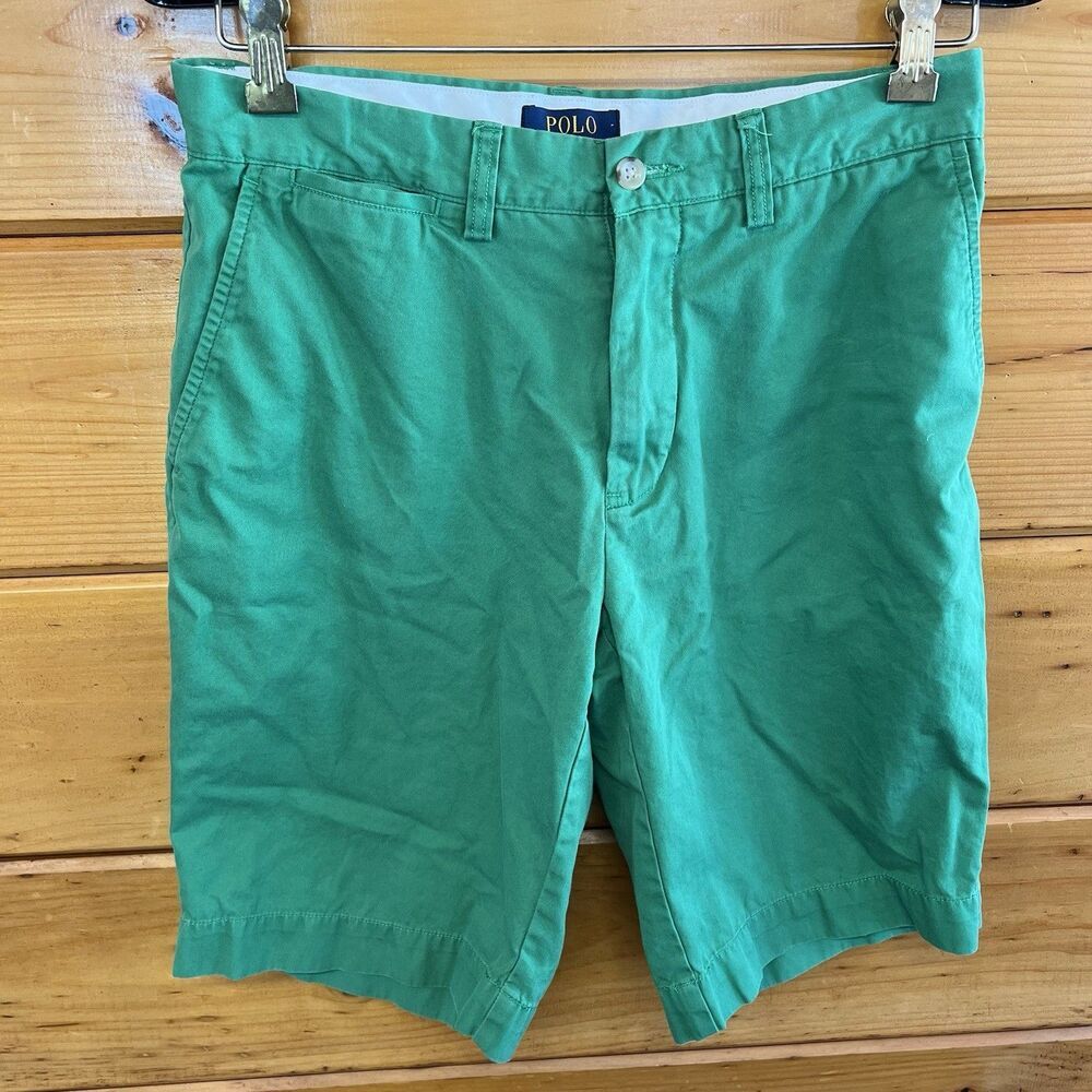 Polo Ralph Lauren Cotton Flat Front Green Shorts Casual Men’s Size 30 W Logo